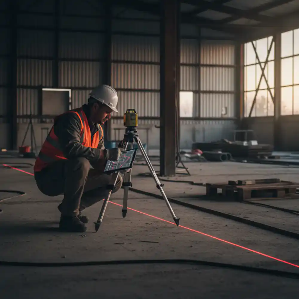 Surveyor interpreting data from a precision laser level